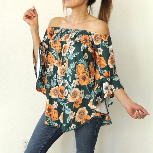 Dokotoo Oversized Top Long Bell Sleeve Floral - Picture 2 of 3